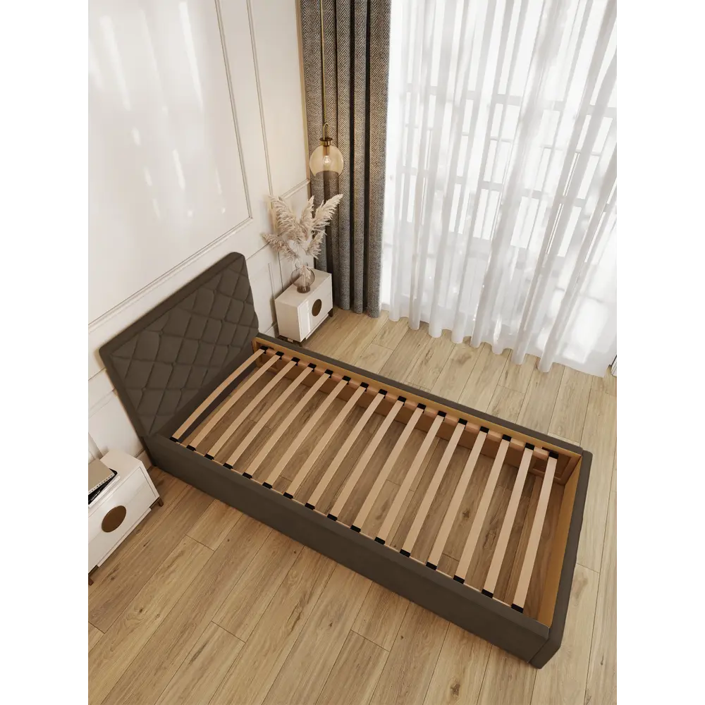 Фото 2 Кровать Solarius Эпсилон 200x90 см ортопедическое основание обивка с ромбовидным узором с пуговицами цвет коричневый Фото 2 Кровать Solarius Эпсилон 200x90 см ортопедическое основание обивка с ромбовидным узором с пуговицами цвет коричневый