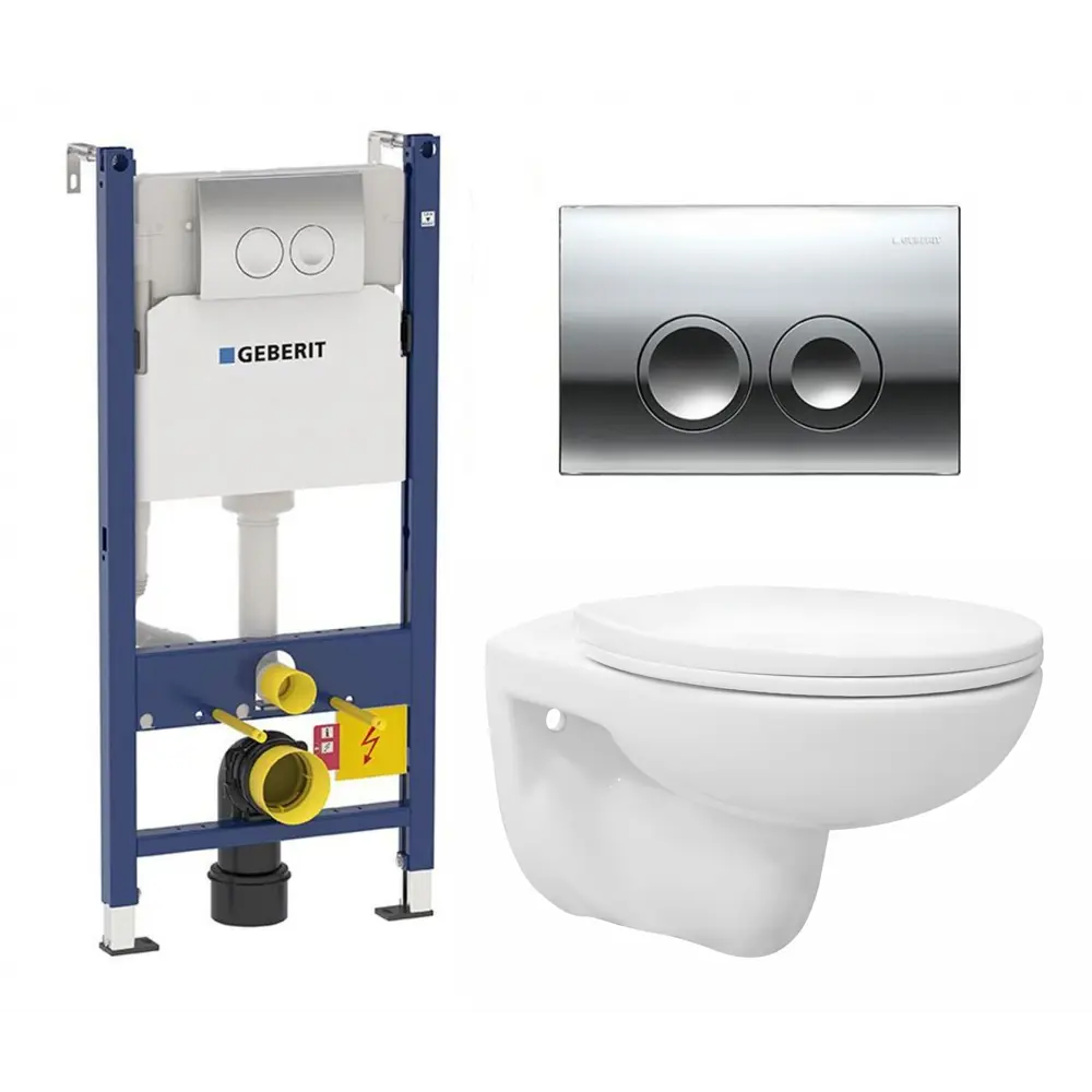 Фото Комплект инсталляция и унитаз 3 в 1 инсталляция Geberit Duofix Delta унитаз подвесной Enio Ekos EN0170571 и кнопка хром