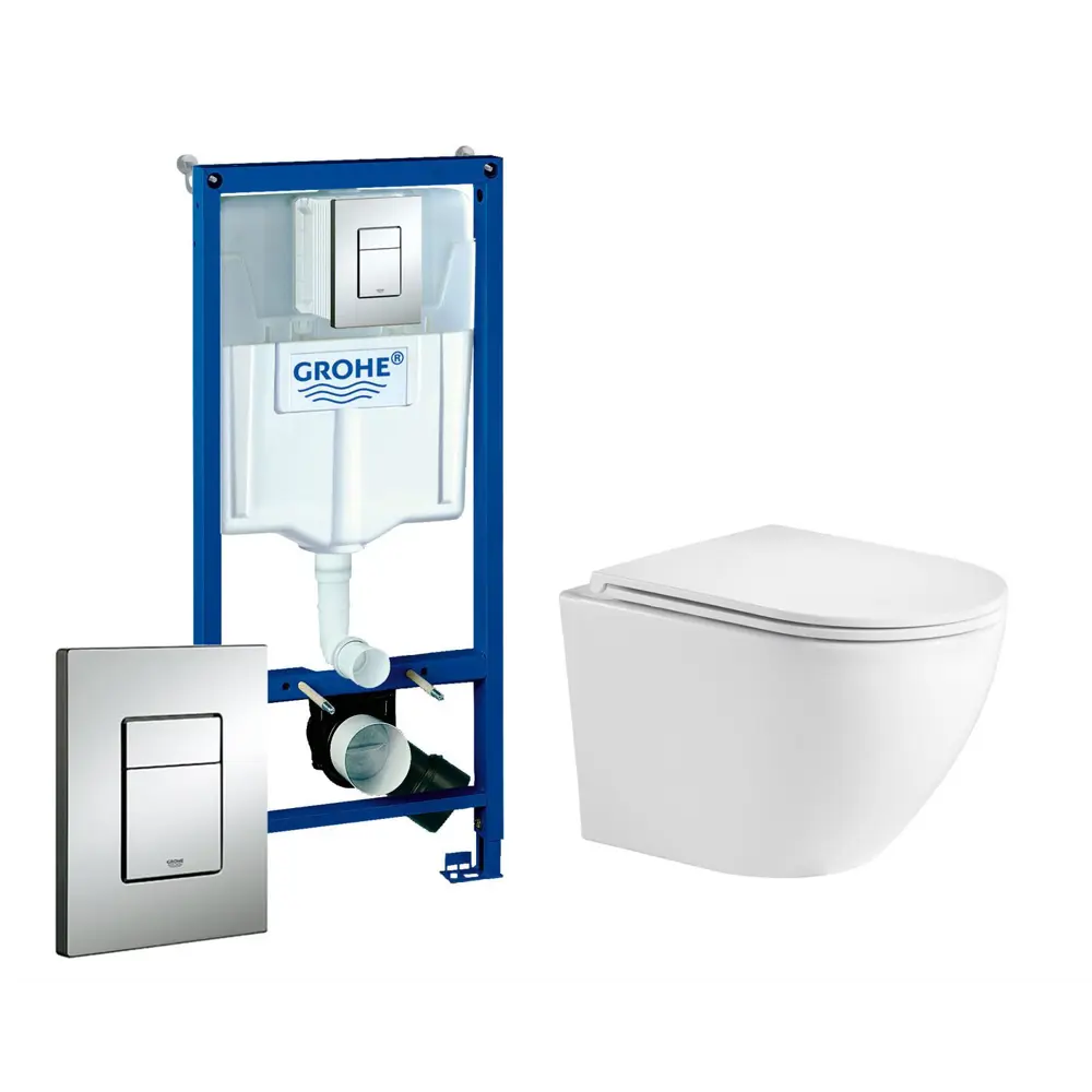 Фото Комплект инсталляция и унитаз 3 в 1 инсталляция Grohe Rapid SL унитаз WeltWasser Merzbach и кнопка хром Фото Комплект инсталляция и унитаз 3 в 1 инсталляция Grohe Rapid SL унитаз WeltWasser Merzbach и кнопка хром