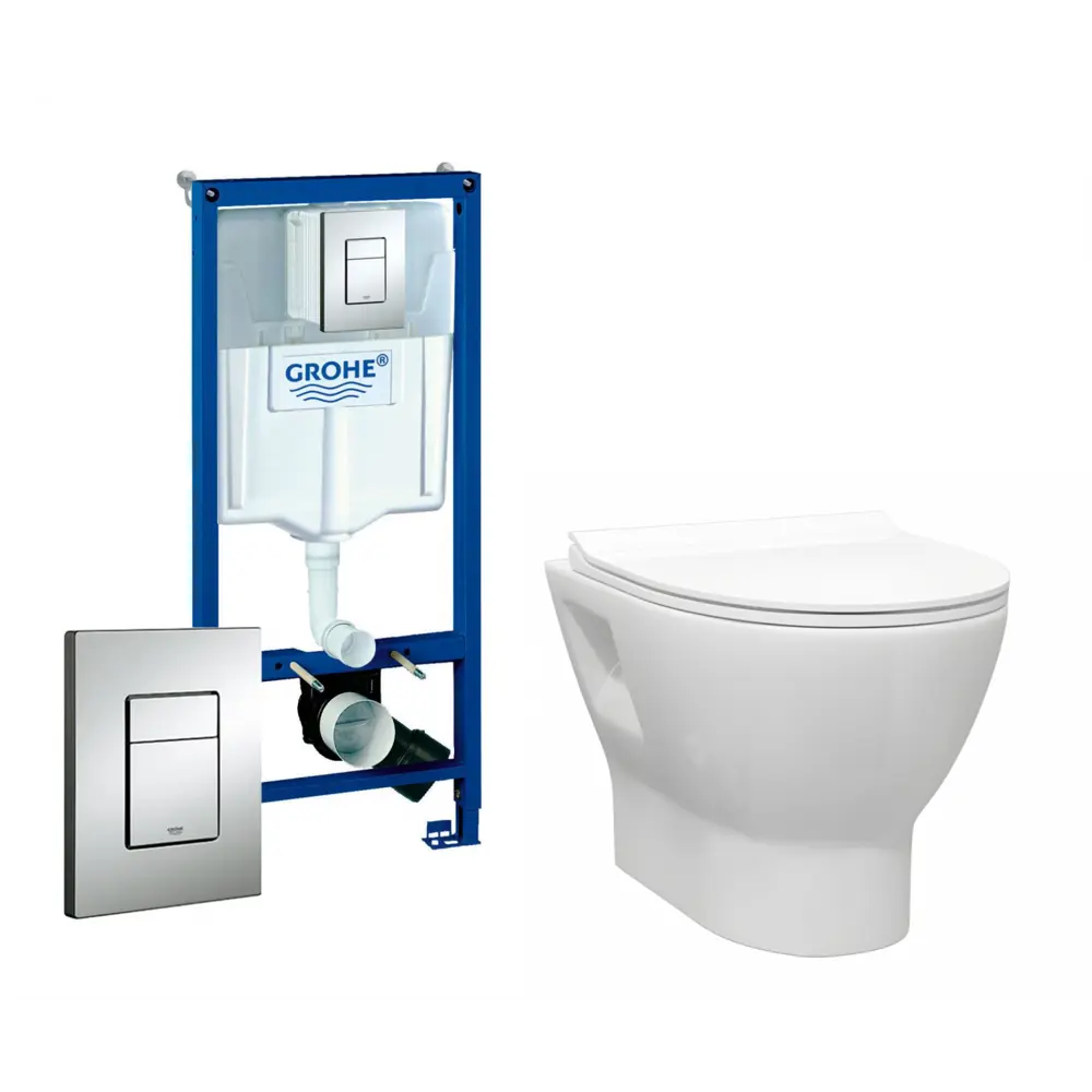 Фото Комплект инсталляция и унитаз 3 в 1 инсталляция Grohe Rapid SL унитаз Enio Nativo и кнопка хром Фото Комплект инсталляция и унитаз 3 в 1 инсталляция Grohe Rapid SL унитаз Enio Nativo и кнопка хром
