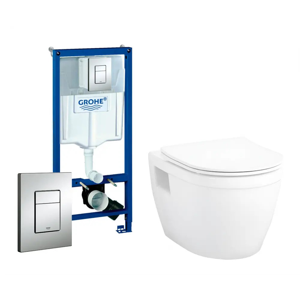 Фото Комплект инсталляция и унитаз 3 в 1 инсталляция Grohe Rapid SL унитаз Enio Bolo и кнопка хром квадрат Фото Комплект инсталляция и унитаз 3 в 1 инсталляция Grohe Rapid SL унитаз Enio Bolo и кнопка хром квадрат