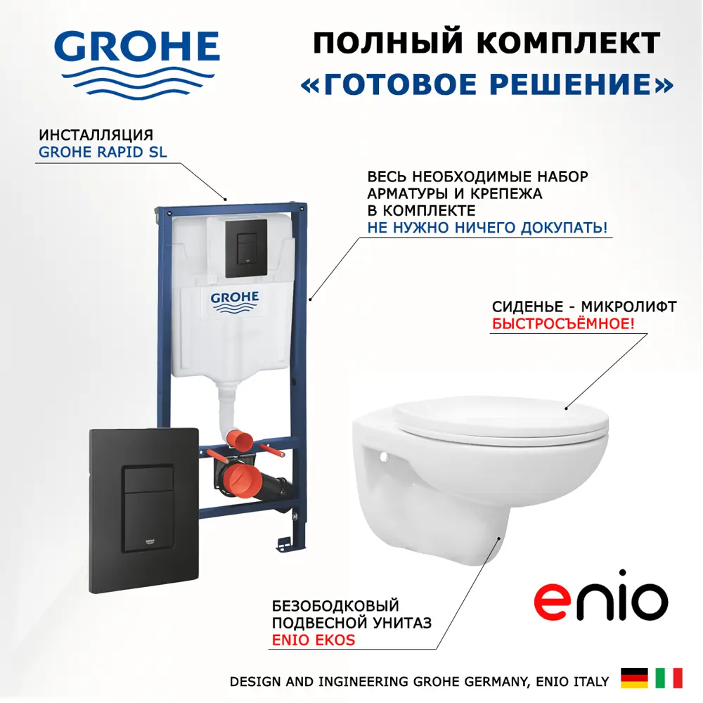 Фото 18 Комплект инсталляция и унитаз 3 в 1 инсталляция Grohe Rapid SL унитаз Enio Ekos EN0170571 и кнопка черная матовая Фото 18 Комплект инсталляция и унитаз 3 в 1 инсталляция Grohe Rapid SL унитаз Enio Ekos EN0170571 и кнопка черная матовая