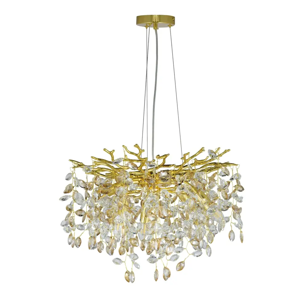 Фото Люстра подвесная Lumina deco Brevia Ldp 8027-500 gd 6 ламп 10 м² цвет прозрачный/золотой