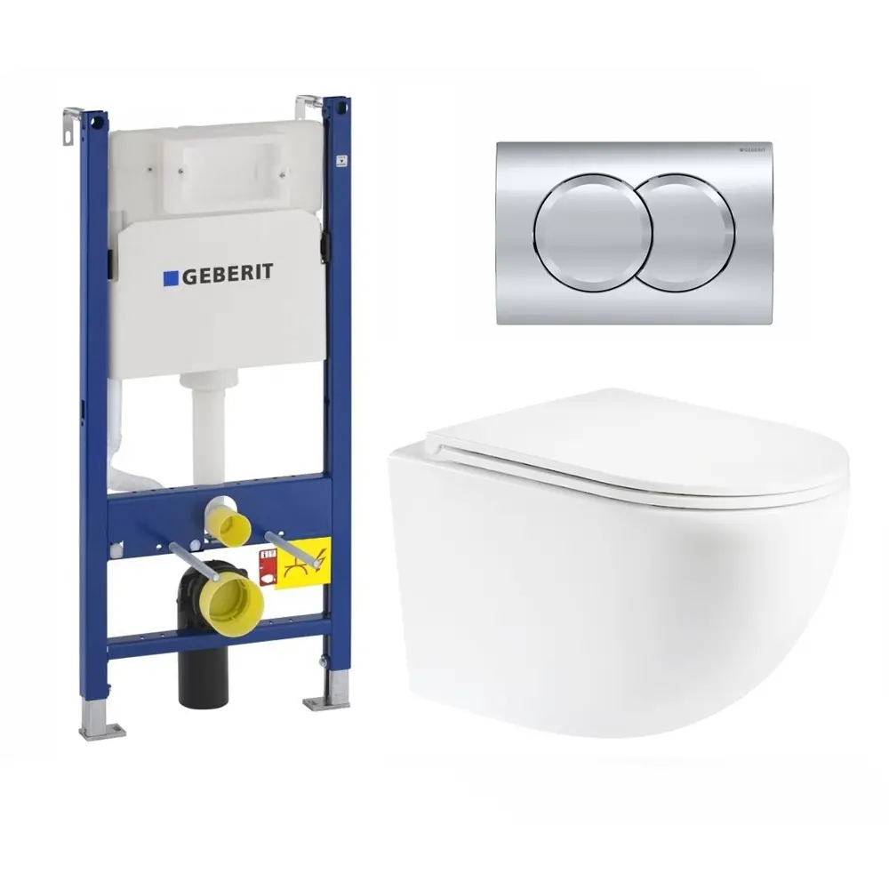 Фото Комплект инсталляция и унитаз 3 в 1 инсталляция Geberit Duofix унитаз Enio Unico и кнопка хром Delta01 Фото Комплект инсталляция и унитаз 3 в 1 инсталляция Geberit Duofix унитаз Enio Unico и кнопка хром Delta01