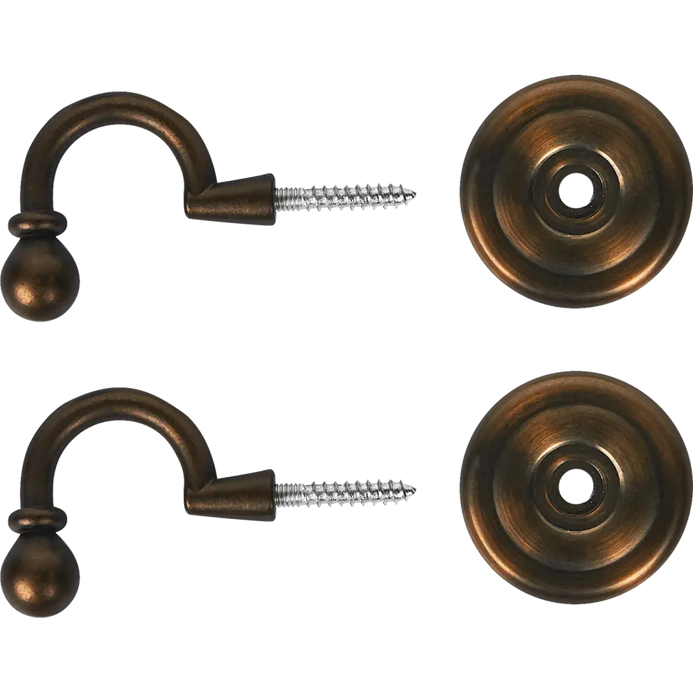 Фото 3 Крючок для штор 3 см металл цвет античная медь 2 шт. Фото 3 Крючок для штор 3 см металл цвет античная медь 2 шт.