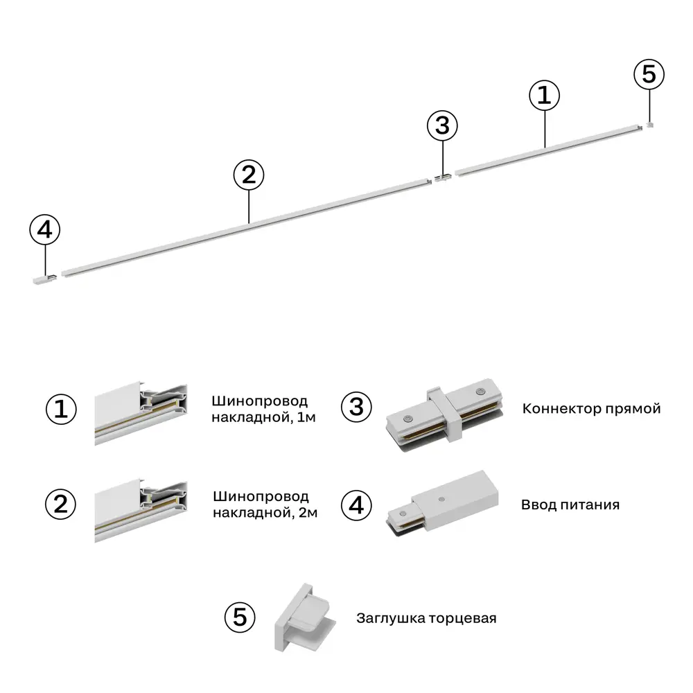 Фото Трековая система в комплекте Hesby Lighting однофазная накладная Skylite HSBL_0231_kompl 220В 3 м белая
