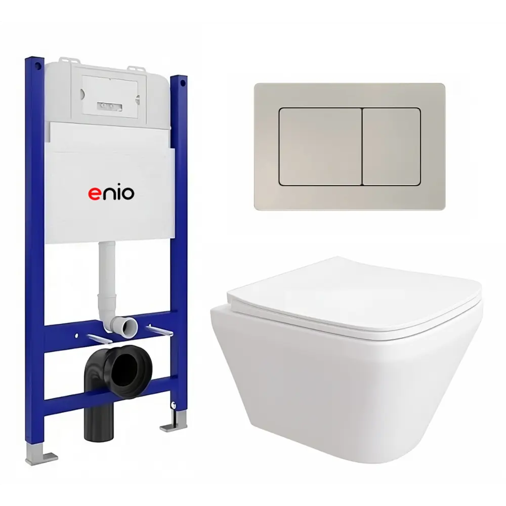 Фото Комплект инсталляция и унитаз 3 в 1 инсталляция Enio Tecnico EN8050050 унитаз подвесной Vicino EN9170544 и кнопка матовая сталь Quadro Фото Комплект инсталляция и унитаз 3 в 1 инсталляция Enio Tecnico EN8050050 унитаз подвесной Vicino EN9170544 и кнопка матовая сталь Quadro