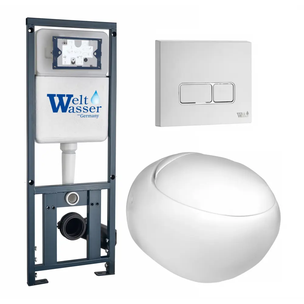 Фото Комплект инсталляция и унитаз 3 в 1 инсталляция WeltWasser Marberg унитаз Jeckenbach и кнопка белая глянцевая SE