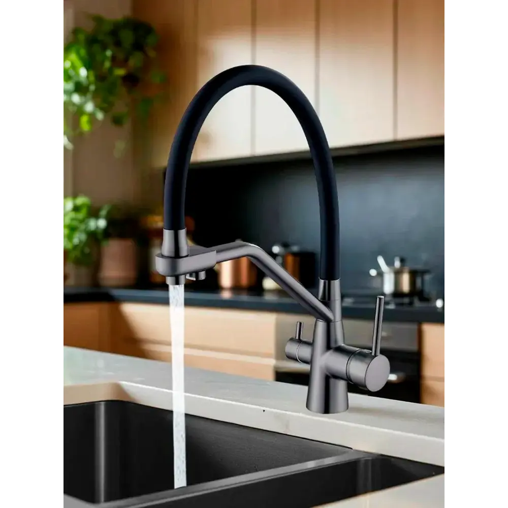 Фото 12 Смеситель для кухни D-lin D159321-S гибкий излив 41.5 см цвет черный Фото 12 Смеситель для кухни D-lin D159321-S гибкий излив 41.5 см цвет черный