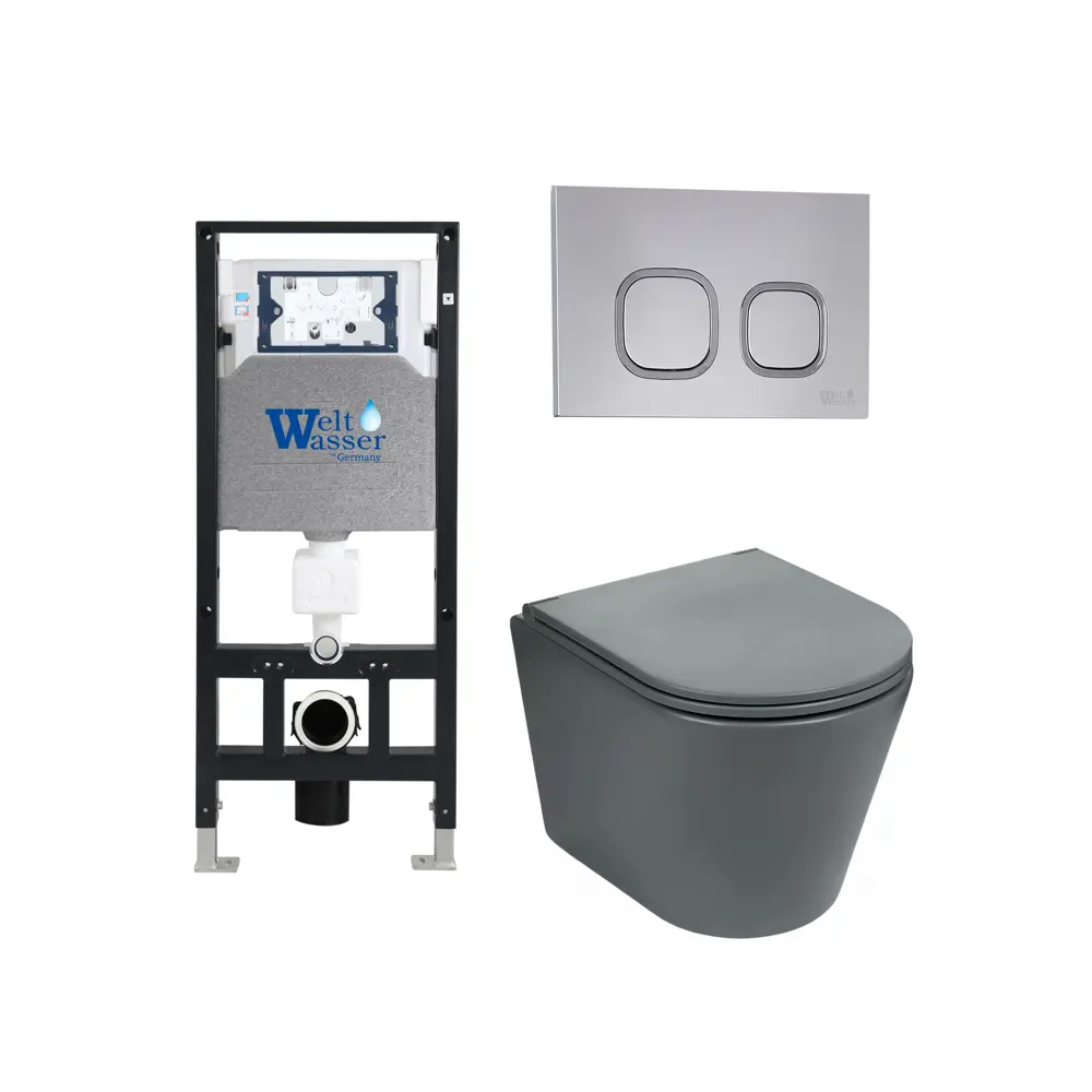 Фото Комплект инсталляция и унитаз 3 в 1 инсталляция WeltWasser Amberg 506 унитаз WeltWasser Salzbach серый + Клавиша смыва Amberg RD-CR Фото Комплект инсталляция и унитаз 3 в 1 инсталляция WeltWasser Amberg 506 унитаз WeltWasser Salzbach серый + Клавиша смыва Amberg RD-CR