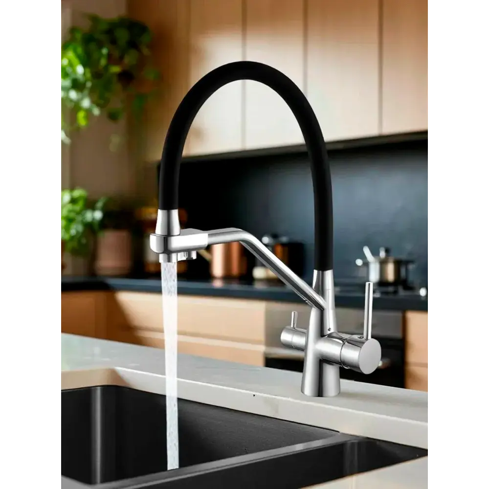 Фото 12 Смеситель для кухни D-lin D159321 гибкий излив 41.5 см цвет черный Фото 12 Смеситель для кухни D-lin D159321 гибкий излив 41.5 см цвет черный