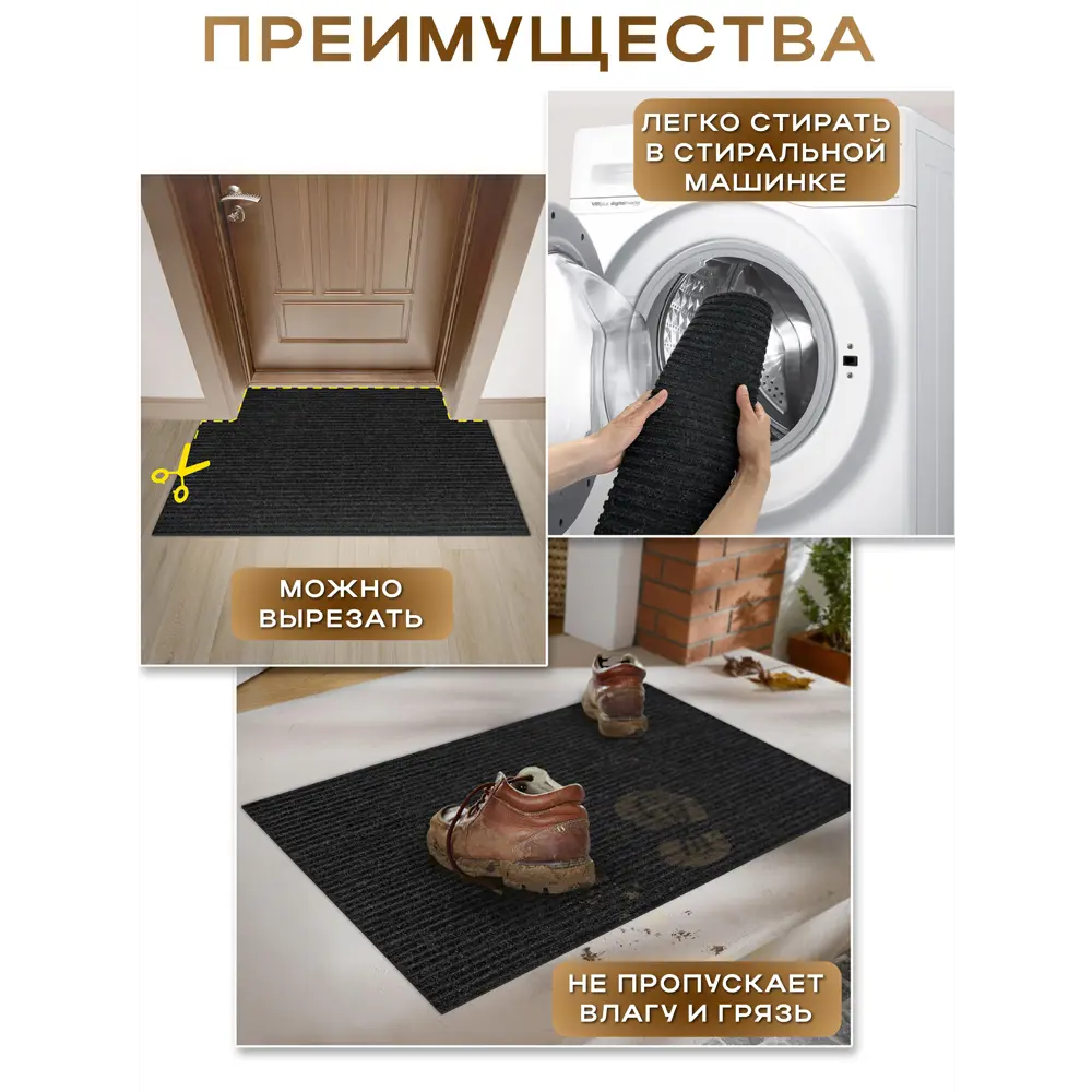Фото 5 Коврик придверный icarpet Ребристый ТПР 60x90 см брауни Фото 5 Коврик придверный icarpet Ребристый ТПР 60x90 см брауни