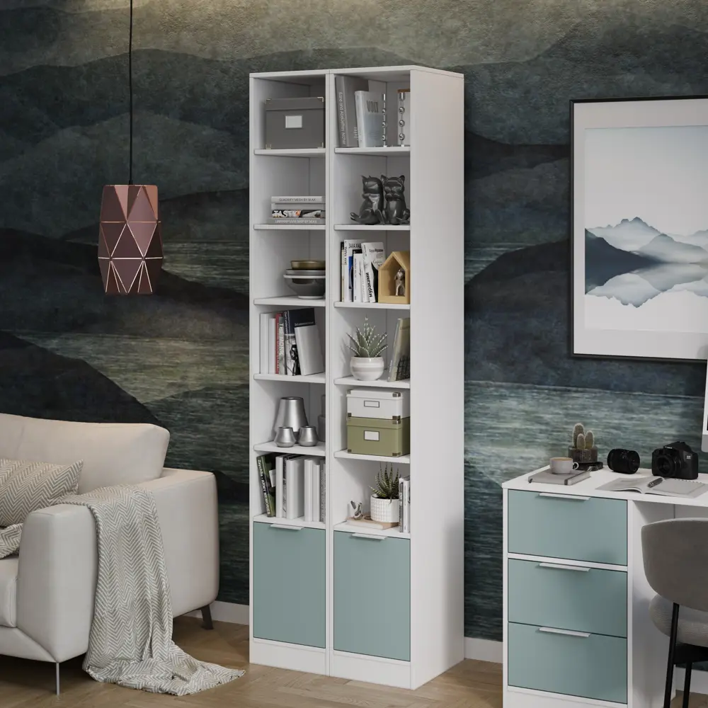 Фото 6 Стеллаж с полками Трия 33x213x41 см ЛДСП цвет серо-голубой Фото 6 Стеллаж с полками Трия 33x213x41 см ЛДСП цвет серо-голубой