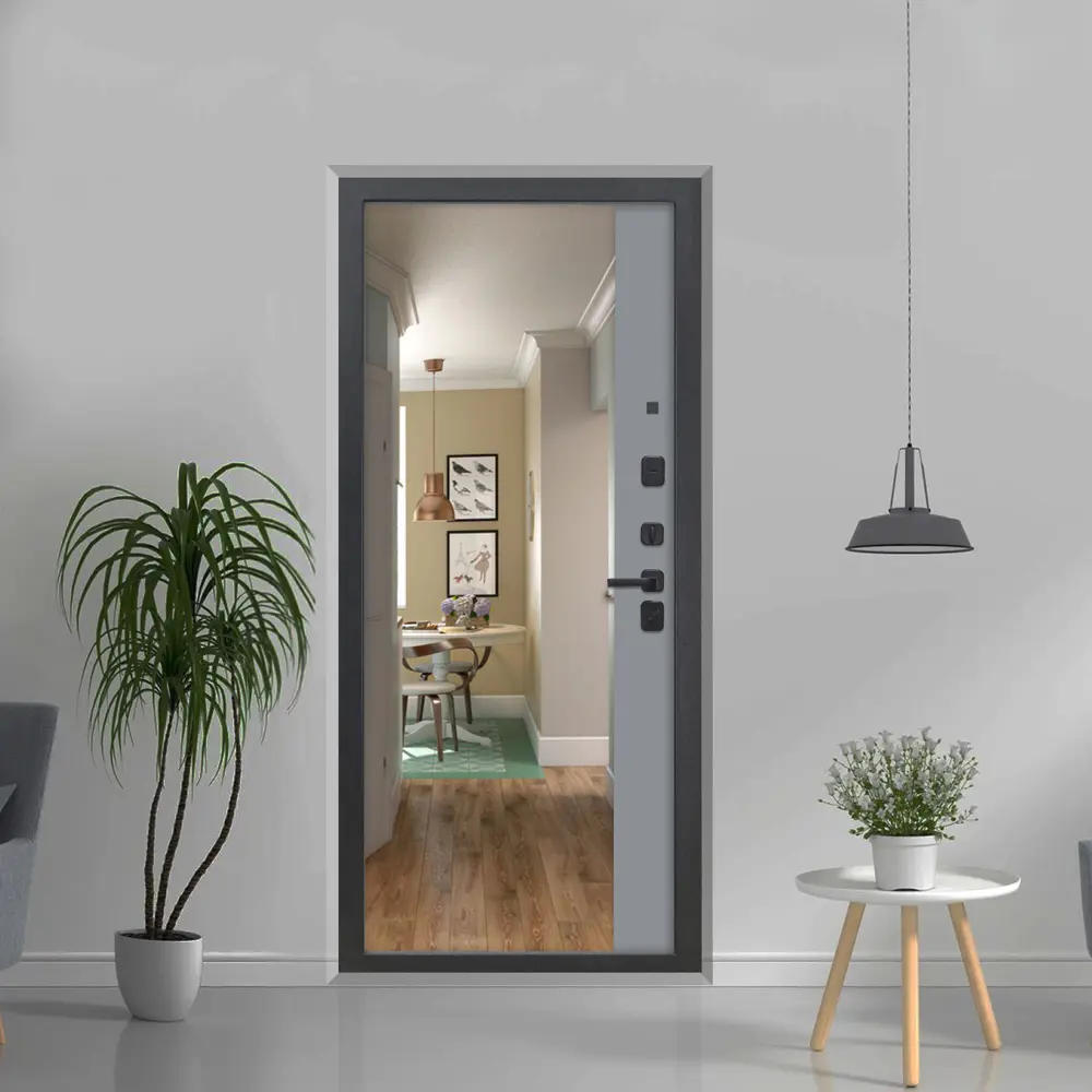 Фото 7 Входная дверь Дверипро 3K L-1009/ФЛЗ-23 левый 205x96см цвет черная шагрень/velluto grigio с зеркалом Фото 7 Входная дверь Дверипро 3K L-1009/ФЛЗ-23 левый 205x96см цвет черная шагрень/velluto grigio с зеркалом