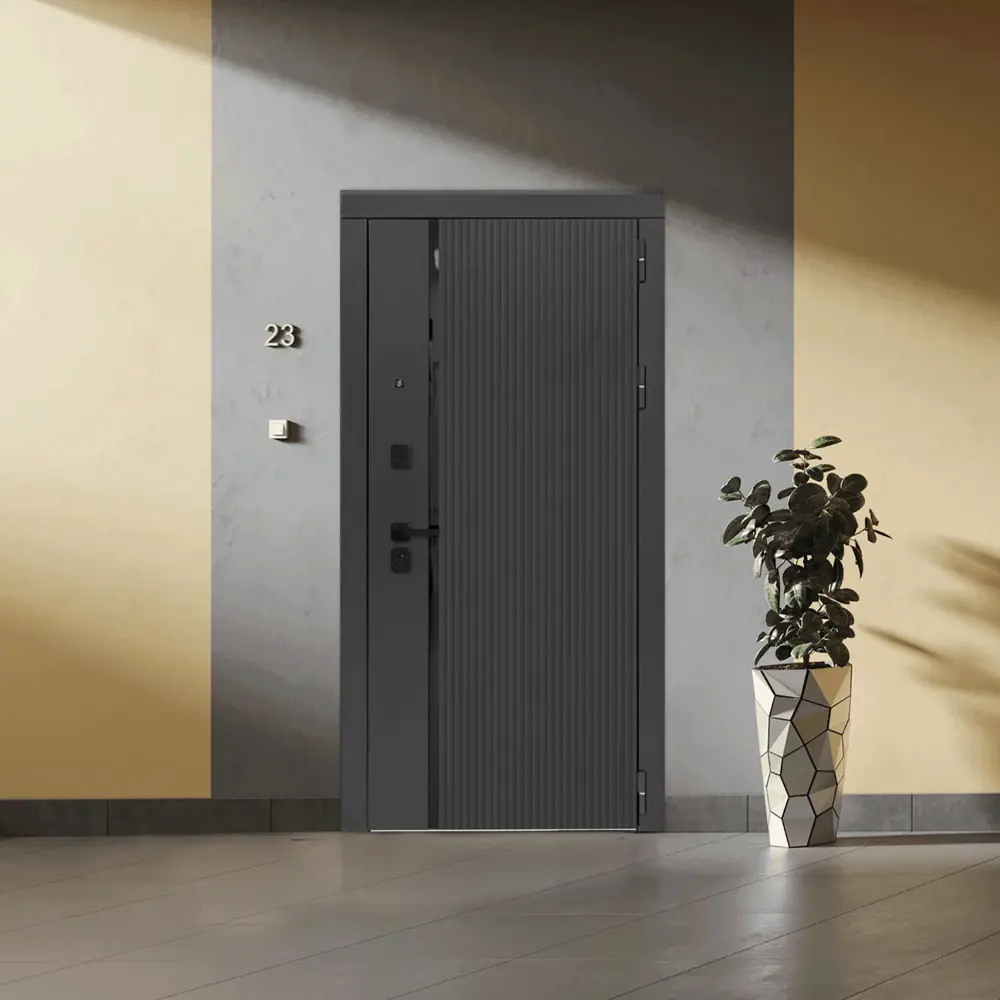 Фото 5 Входная дверь Дверипро 3K L-1009/ФЛЗ-23 левый 205x96см цвет черная шагрень/velluto grigio с зеркалом Фото 5 Входная дверь Дверипро 3K L-1009/ФЛЗ-23 левый 205x96см цвет черная шагрень/velluto grigio с зеркалом