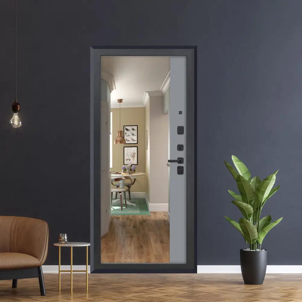 Фото 8 Входная дверь Дверипро 3K L-1009/ФЛЗ-23 левый 205x96см цвет черная шагрень/velluto grigio с зеркалом Фото 8 Входная дверь Дверипро 3K L-1009/ФЛЗ-23 левый 205x96см цвет черная шагрень/velluto grigio с зеркалом