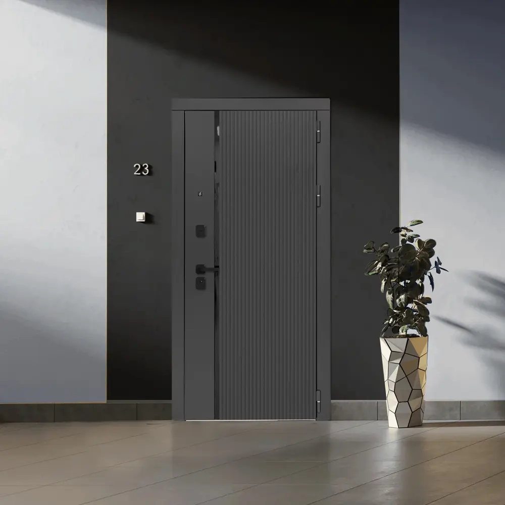 Фото 6 Входная дверь Дверипро 3K L-1009/ФЛЗ-23 левый 205x96см цвет черная шагрень/velluto grigio с зеркалом Фото 6 Входная дверь Дверипро 3K L-1009/ФЛЗ-23 левый 205x96см цвет черная шагрень/velluto grigio с зеркалом