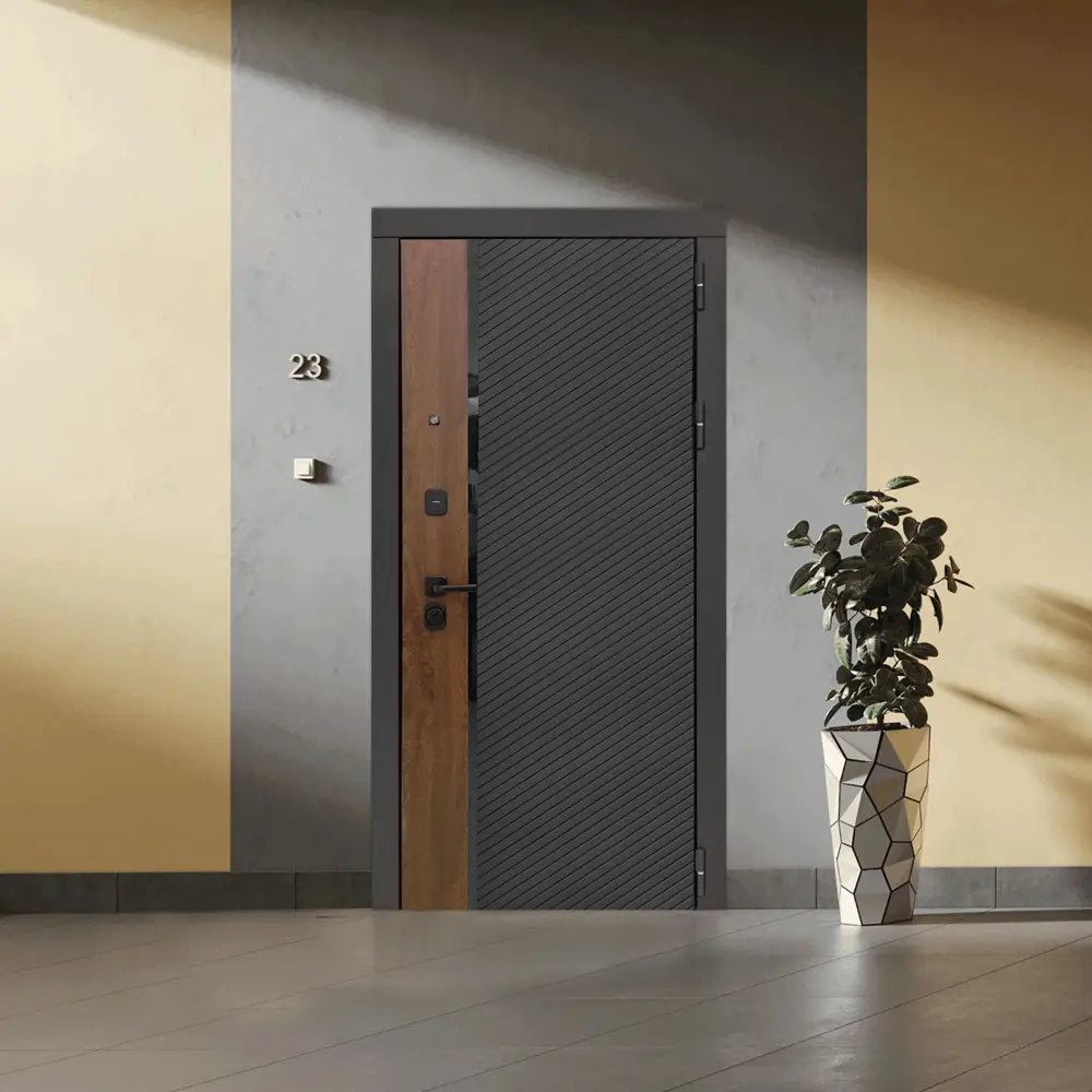 Фото 5 Входная дверь Дверипро 3K L-1101/ФЛ-14 левый 205x86см цвет черная шагрень и орех грецкий/velluto bianco