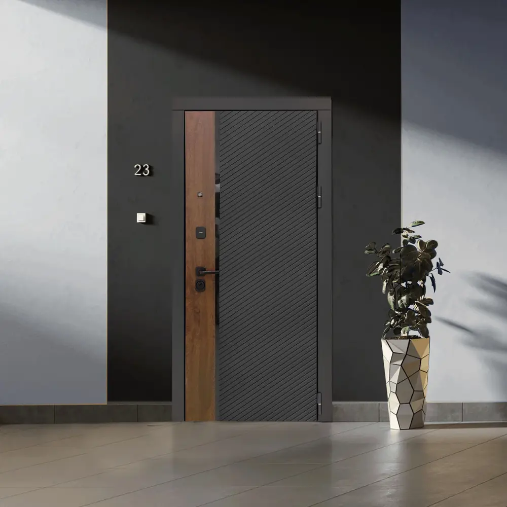 Фото 6 Входная дверь Дверипро 3K L-1101/ФЛ-25  левый 205x86см цвет черная шагрень и орех грецкий/velluto bianco