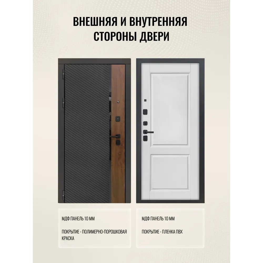 Фото 2 Входная дверь Дверипро 3K L-1101/ФЛ-30 левый 205x86см цвет черная шагрень и орех грецкий/velluto bianco