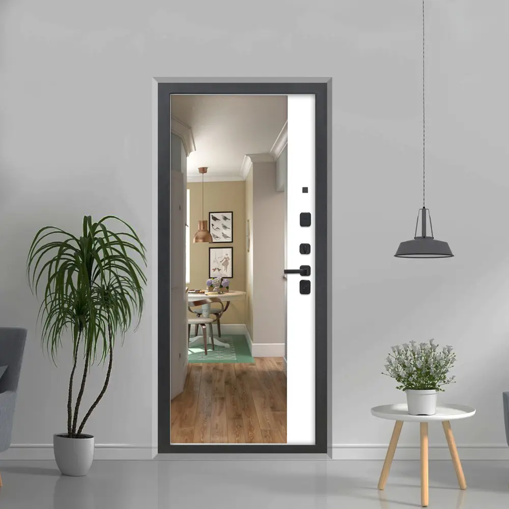 Фото 7 Входная дверь Дверипро 3K L-1101/ФЛЗ-23 левый 205x86см цвет черная шагрень и орех грецкий/velluto bianco с зеркалом