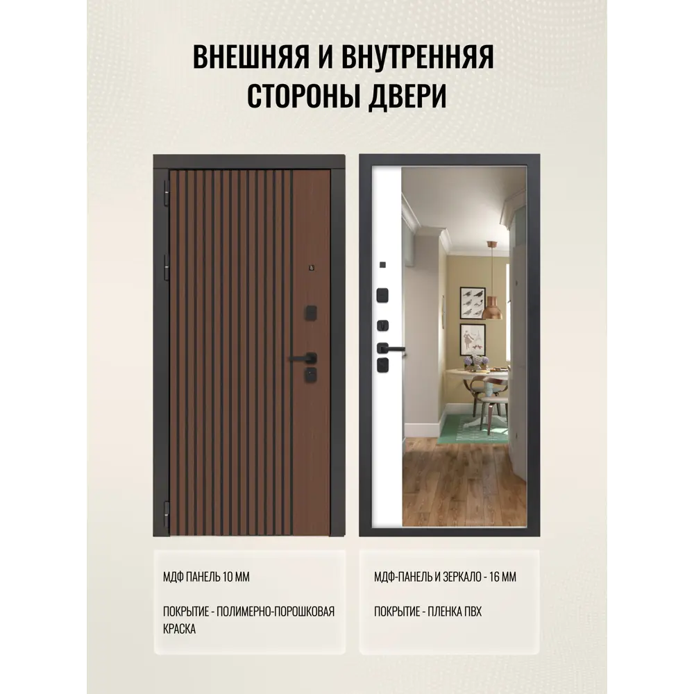 Фото 2 Входная дверь Дверипро 3K L-1106/ФЛЗ-23 левый 205x86см цвет дуб кантри с черной патиной/velluto bianco с зеркалом