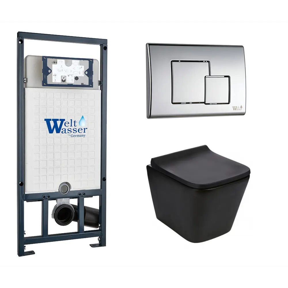 Фото Комплект инсталляция и унитаз 3 в 1 инсталляция WeltWasser Marberg 507 унитаз WeltWasser Gelbach черный с кнопкой хром SE Фото Комплект инсталляция и унитаз 3 в 1 инсталляция WeltWasser Marberg 507 унитаз WeltWasser Gelbach черный с кнопкой хром SE