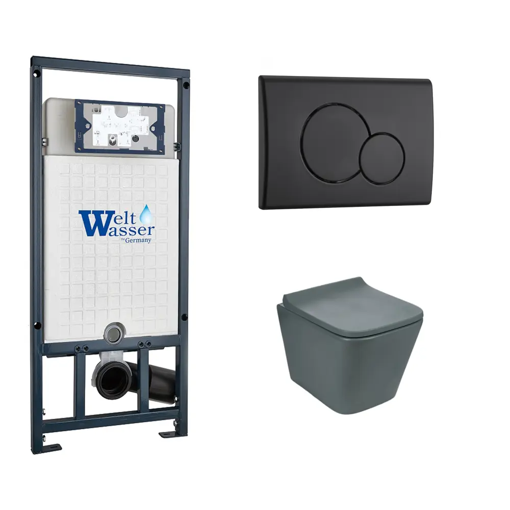 Фото Комплект инсталляция и унитаз 3 в 1 инсталляция WeltWasser Marberg 507 унитаз Gelbach серый с кнопкой черной RD Фото Комплект инсталляция и унитаз 3 в 1 инсталляция WeltWasser Marberg 507 унитаз Gelbach серый с кнопкой черной RD