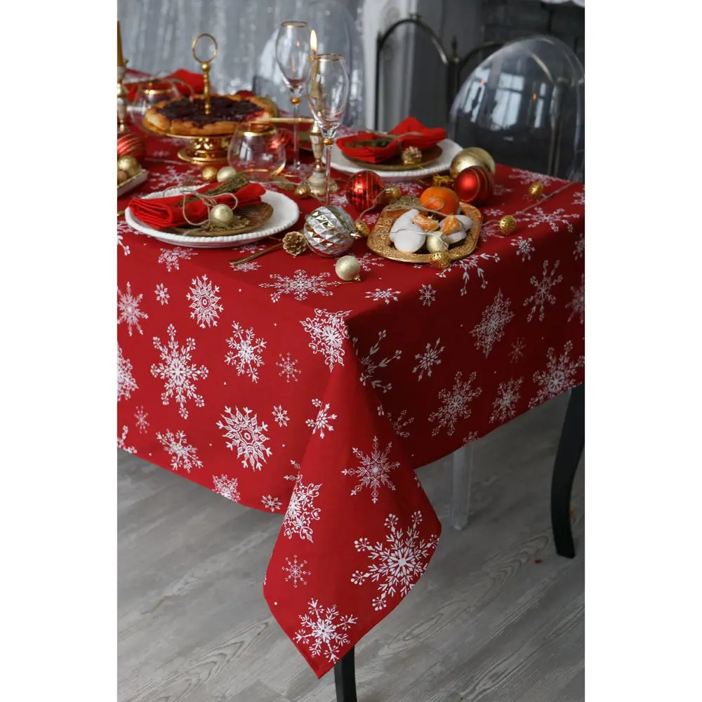 Фото 3 Скатерть на стол Доляна Белые снежинки круглая 250x149 см цвет разноцветный Фото 3 Скатерть на стол Доляна Белые снежинки круглая 250x149 см цвет разноцветный