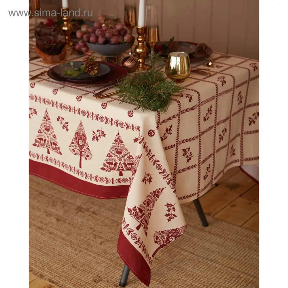 Фото 2 Скатерть на стол Доляна Merry Christmas круглая 146x220 см цвет разноцветный