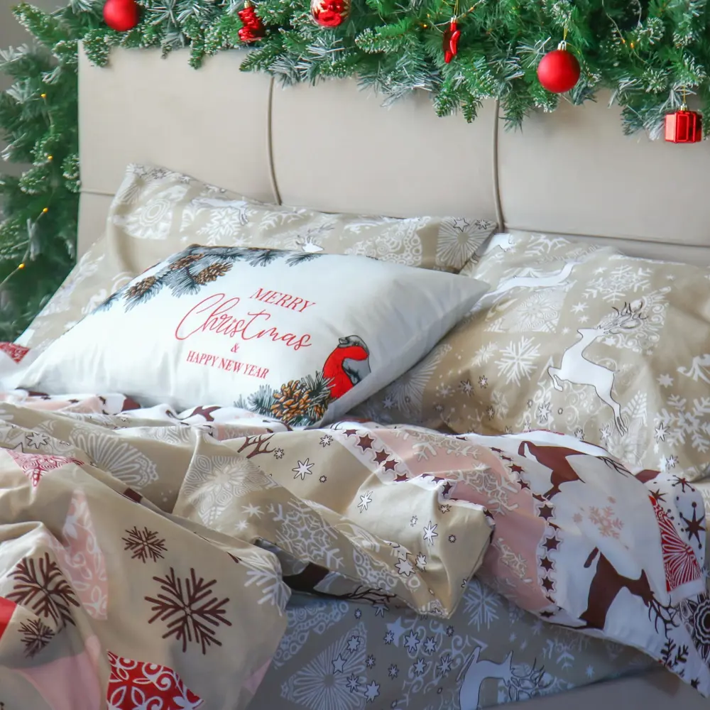 Фото 4 Комплект постельного белья Этель Новогодний пэчворк 7787722 хлопок 1.5-спальный наволочки 50 x 70- 2 шт цвет разноцветный