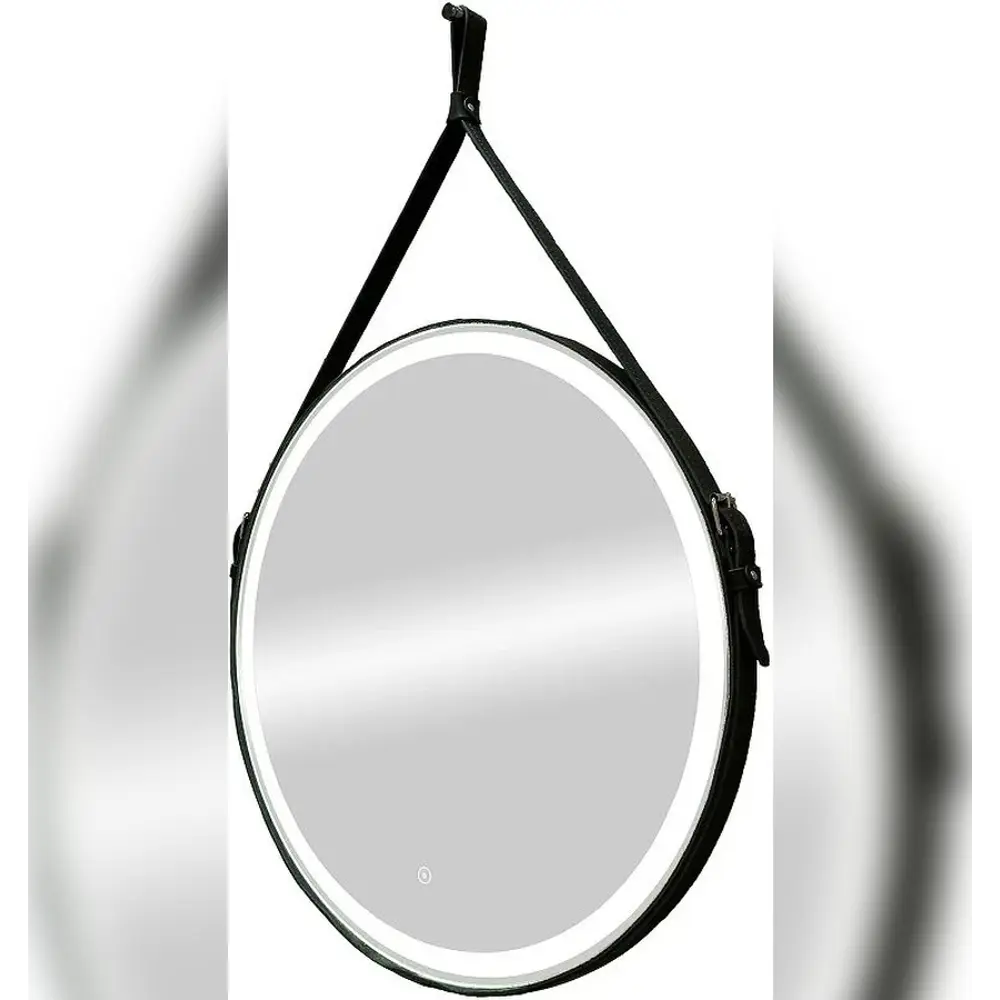 Фото 2 Зеркало для ванной Apeggo Felicia D 50 на ремне из натуральной кожи черного цвета Фото 2 Зеркало для ванной Apeggo Felicia D 50 на ремне из натуральной кожи черного цвета