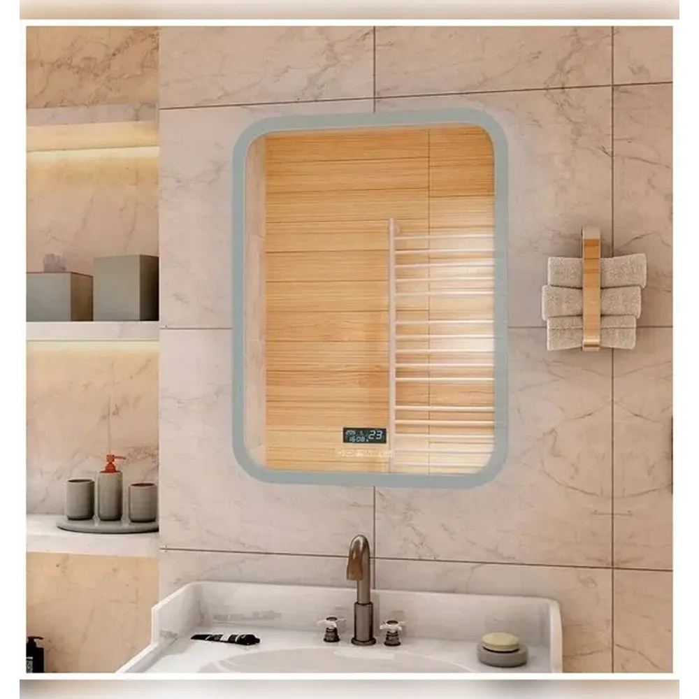 Фото 4 Зеркало для ванной Apeggo Delfina с подсветкой Led 70x90 с МФП Фото 4 Зеркало для ванной Apeggo Delfina с подсветкой Led 70x90 с МФП