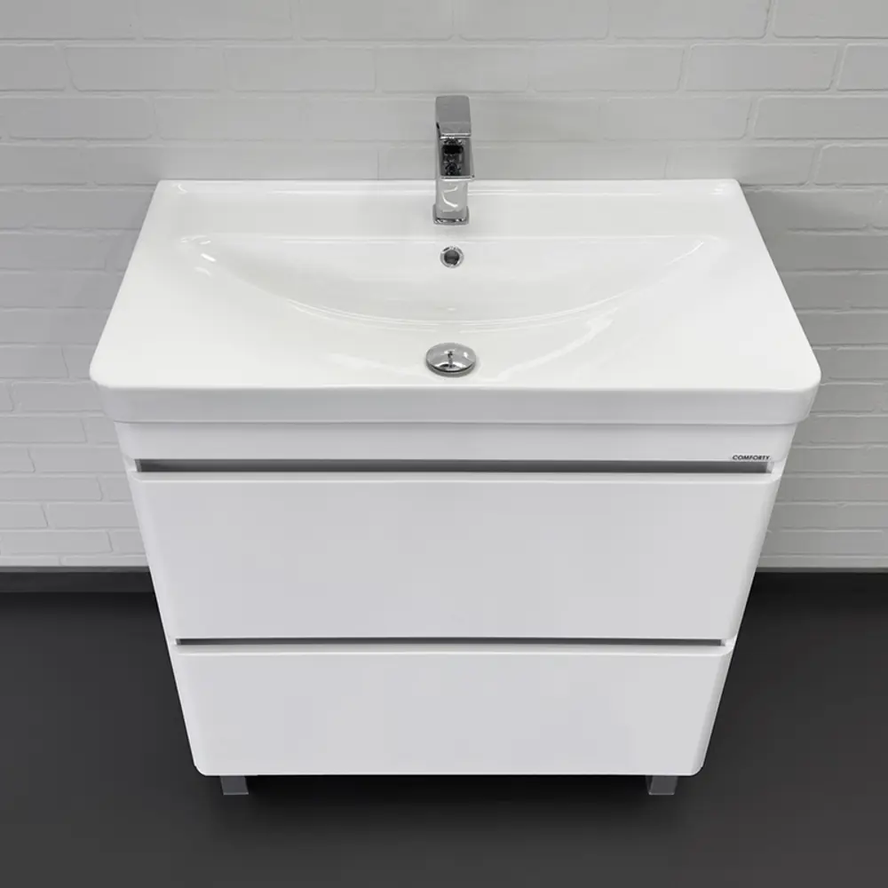 Фото Тумба с раковиной напольная Comforty Валдай-80Н белая матовая, раковина Comforty 4480 Фото Тумба с раковиной напольная Comforty Валдай-80Н белая матовая, раковина Comforty 4480