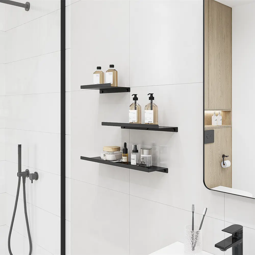 Фото 8 Настенная полка 33x12 см металл цвет черный Фото 8 Настенная полка 33x12 см металл цвет черный