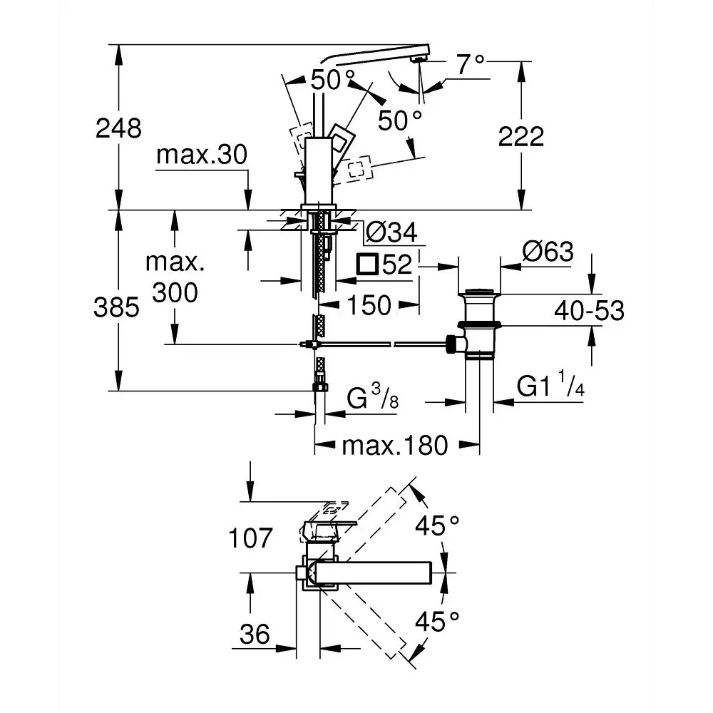 Фото 2 Смеситель для раковины Grohe Eurocube с донным клапаном однорычажный цвет хром