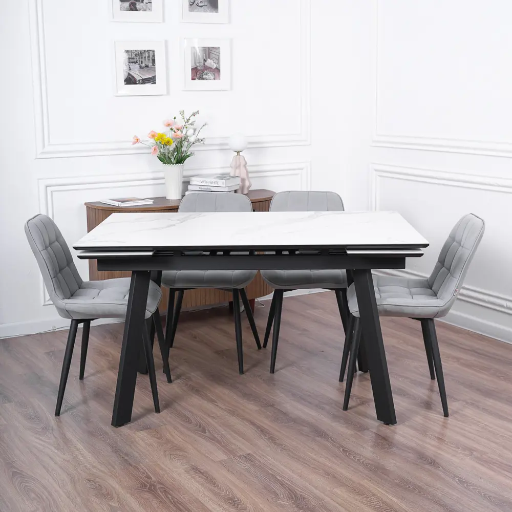 Фото Кухонный стол прямоугольный Frenesie 140x90 см керамогранит мдф цвет белый/черный Фото Кухонный стол прямоугольный Frenesie 140x90 см керамогранит мдф цвет белый/черный