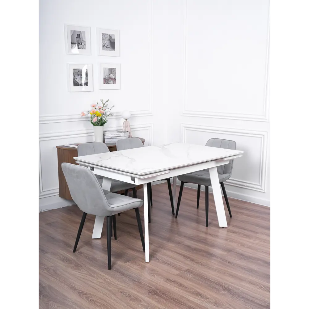 Фото 6 Кухонный стол прямоугольный Frenesie 140x90 см керамогранит мдф цвет белый/белый Фото 6 Кухонный стол прямоугольный Frenesie 140x90 см керамогранит мдф цвет белый/белый