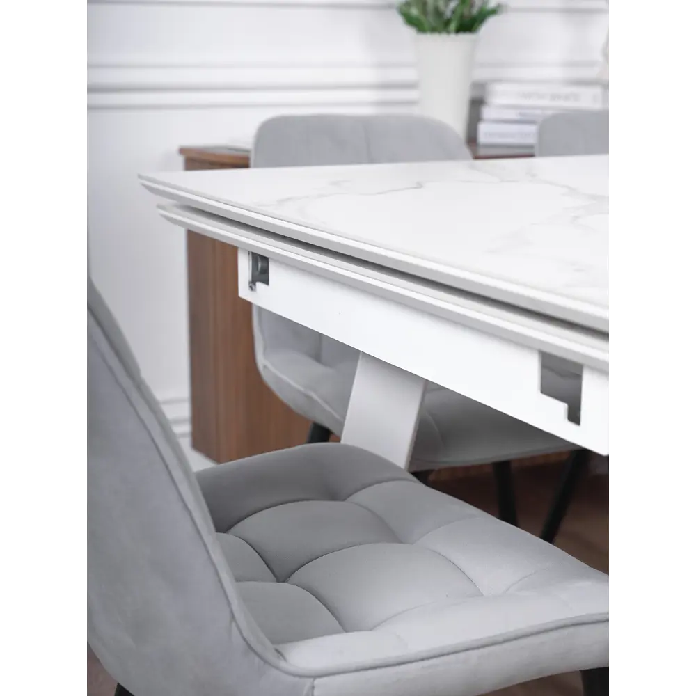 Фото 16 Кухонный стол прямоугольный Frenesie 140x90 см керамогранит мдф цвет белый/белый Фото 16 Кухонный стол прямоугольный Frenesie 140x90 см керамогранит мдф цвет белый/белый