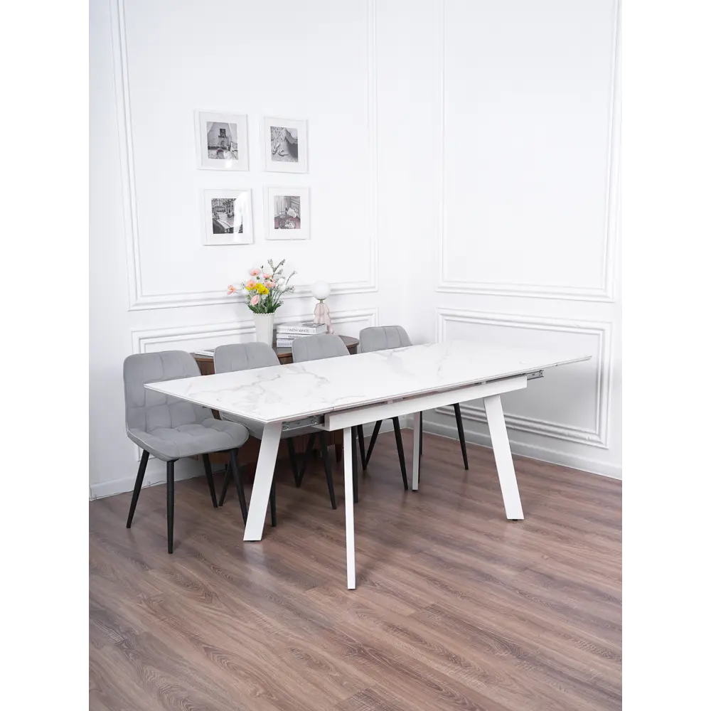 Фото 18 Кухонный стол прямоугольный Frenesie 140x90 см керамогранит мдф цвет белый/белый Фото 18 Кухонный стол прямоугольный Frenesie 140x90 см керамогранит мдф цвет белый/белый