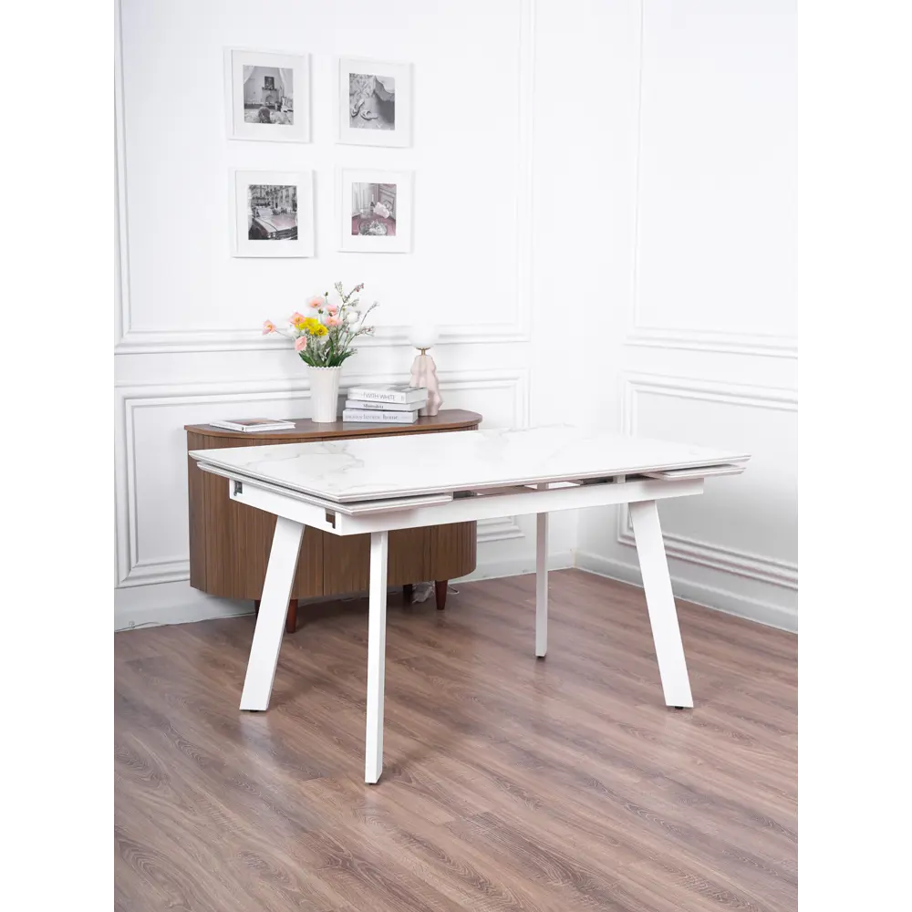 Фото 2 Кухонный стол прямоугольный Frenesie 140x90 см керамогранит мдф цвет белый/белый Фото 2 Кухонный стол прямоугольный Frenesie 140x90 см керамогранит мдф цвет белый/белый