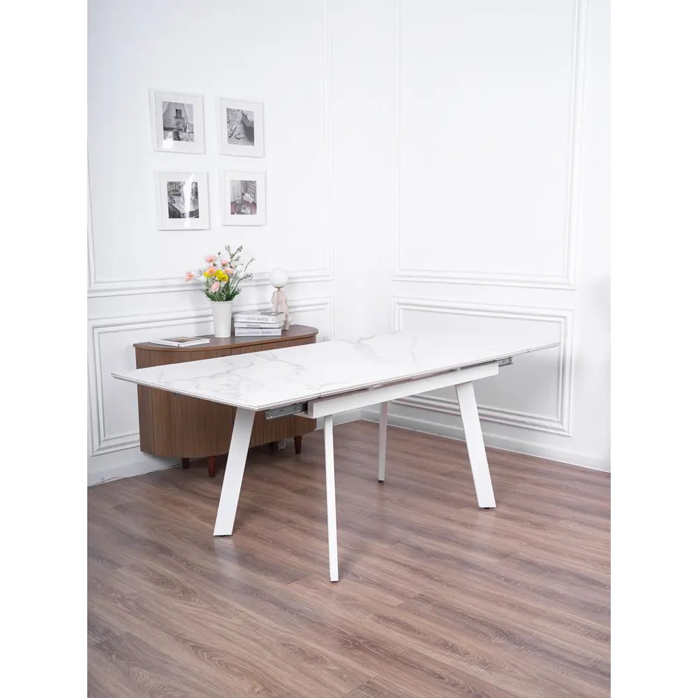 Фото 4 Кухонный стол прямоугольный Frenesie 140x90 см керамогранит мдф цвет белый/белый Фото 4 Кухонный стол прямоугольный Frenesie 140x90 см керамогранит мдф цвет белый/белый