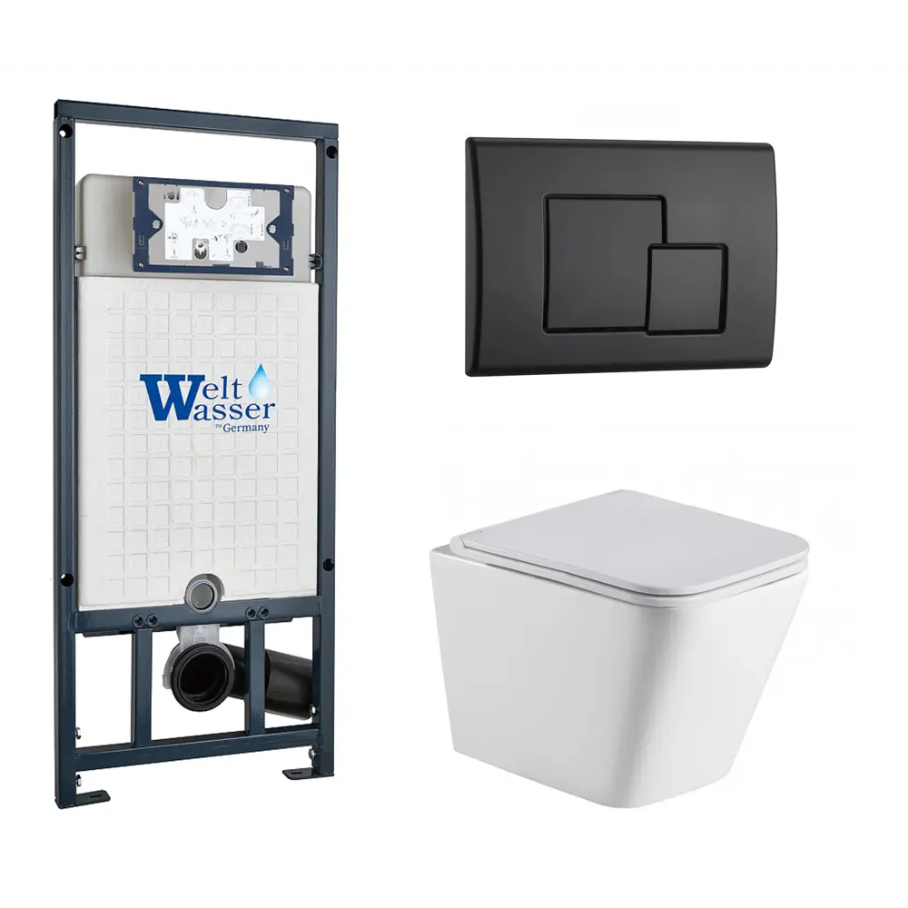 Фото Комплект инсталляция и унитаз 3 в 1 инсталляция WeltWasser Marberg 507 унитаз WeltWasser Gelbach с кнопкой черной SE