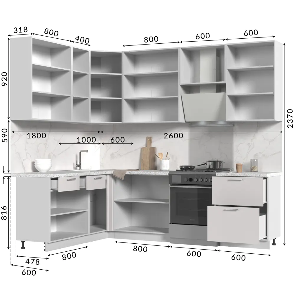 Фото 10 Кухонный гарнитур Стендмебель КсенияКГ180-200в-ББГ 200x237x60 см ЛДСП цвет белый глянец