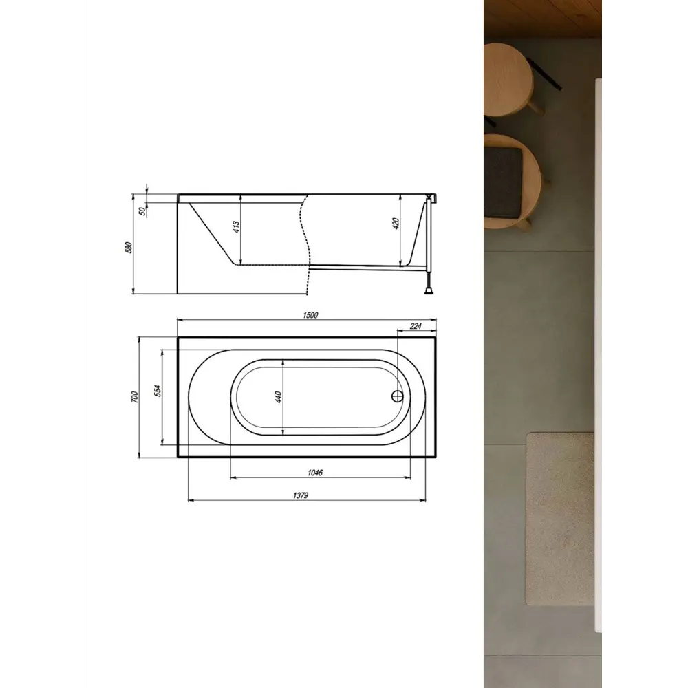 Фото 5 Прямоугольная ванна TIMO MIKA1570-KT15-SPV1505-FP15S-TP70S акрил 150x70см Фото 5 Прямоугольная ванна TIMO MIKA1570-KT15-SPV1505-FP15S-TP70S акрил 150x70см