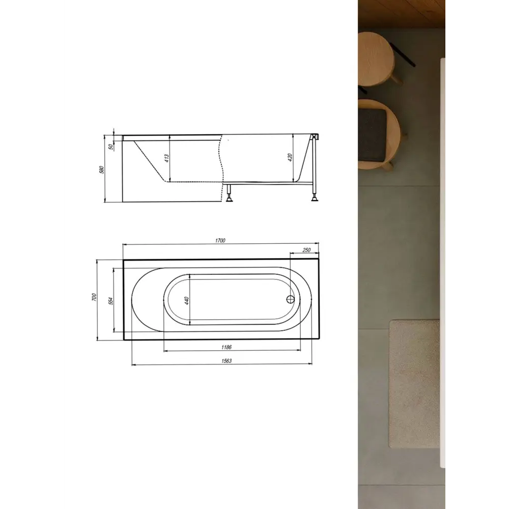 Фото 4 Прямоугольная ванна TIMO MIKA1770-KT17-SPV1505 акрил 170x70см Фото 4 Прямоугольная ванна TIMO MIKA1770-KT17-SPV1505 акрил 170x70см