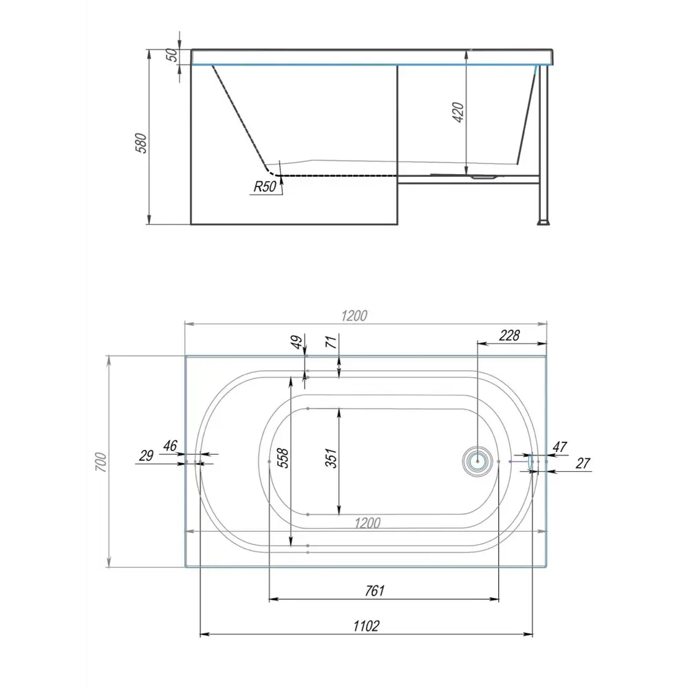 Фото 4 Ванна Timo ROHA1270 120x70x58 акриловая прямоугольная цвет белый Фото 4 Ванна Timo ROHA1270 120x70x58 акриловая прямоугольная цвет белый