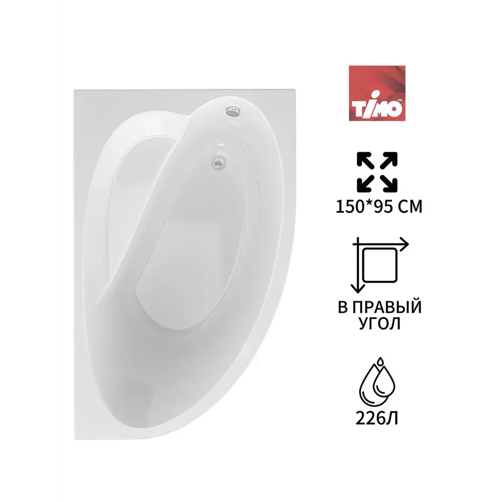 Фото 4 Ванна Timo IVA1595R-KTIVA15-SPV1505-FPIVA15R акрил 150x95см Фото 4 Ванна Timo IVA1595R-KTIVA15-SPV1505-FPIVA15R акрил 150x95см