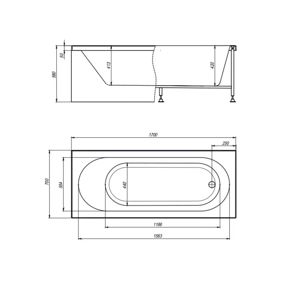 Фото 4 Прямоугольная ванна TIMO ROHA1770-KT17-SPV1505 акрил 170x70см