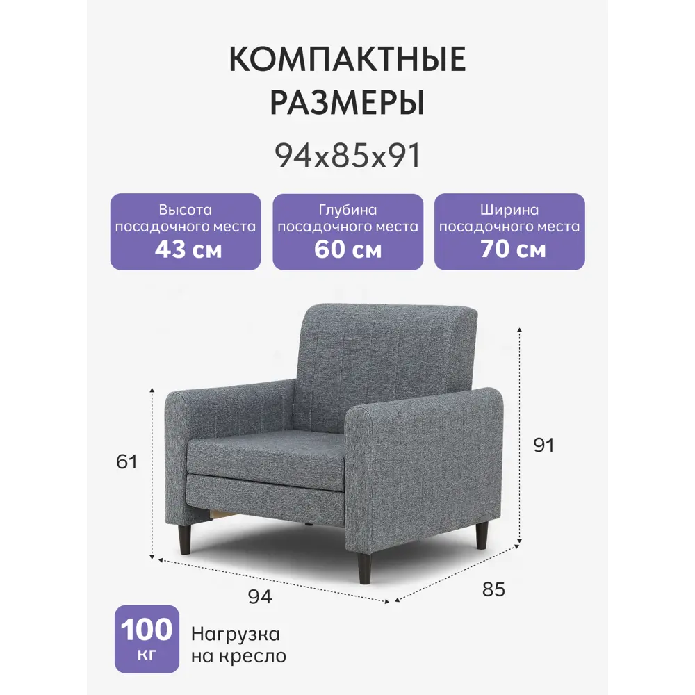 Фото 2 Кресло Диван 24 Хеппи 105x80x80 см рогожка цвет темно - серый Фото 2 Кресло Диван 24 Хеппи 105x80x80 см рогожка цвет темно - серый